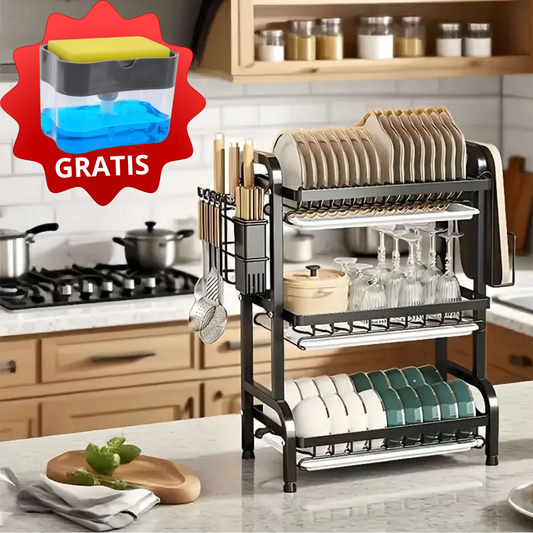 Escurridor de Platos 3 Niveles con Bandejas de Drenaje + Regalo GRATIS
