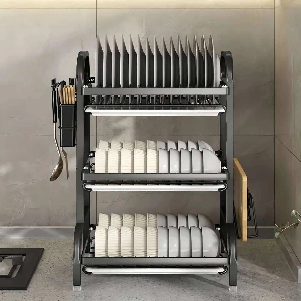 Escurridor de Platos 3 Niveles con Bandejas de Drenaje + Regalo GRATIS