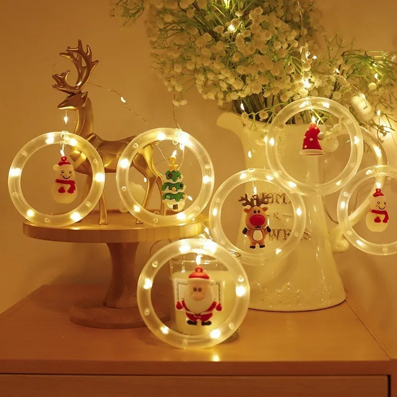 Cortina Navideña LED con Figuras 3D – Anillos y Esferas Decoradas + Control de Color Incluido.