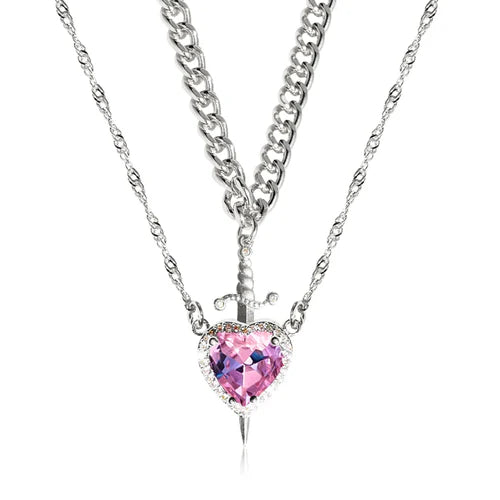 Conjunto 2 Collares Espada & Corazón Para Pareja + 💌 Tarjeta Romántica de Regalo  GRATÍS