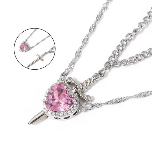 Conjunto 2 Collares Espada & Corazón Para Pareja + 💌 Tarjeta Romántica de Regalo  GRATÍS